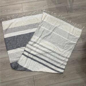 Striped Gray and Cream Scarf with Tassles